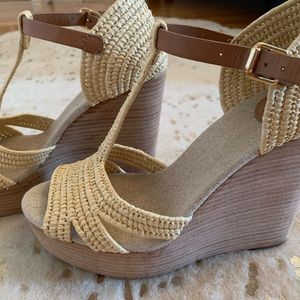 Tory Burch Authentic Beige Platform Wedges- Size 7